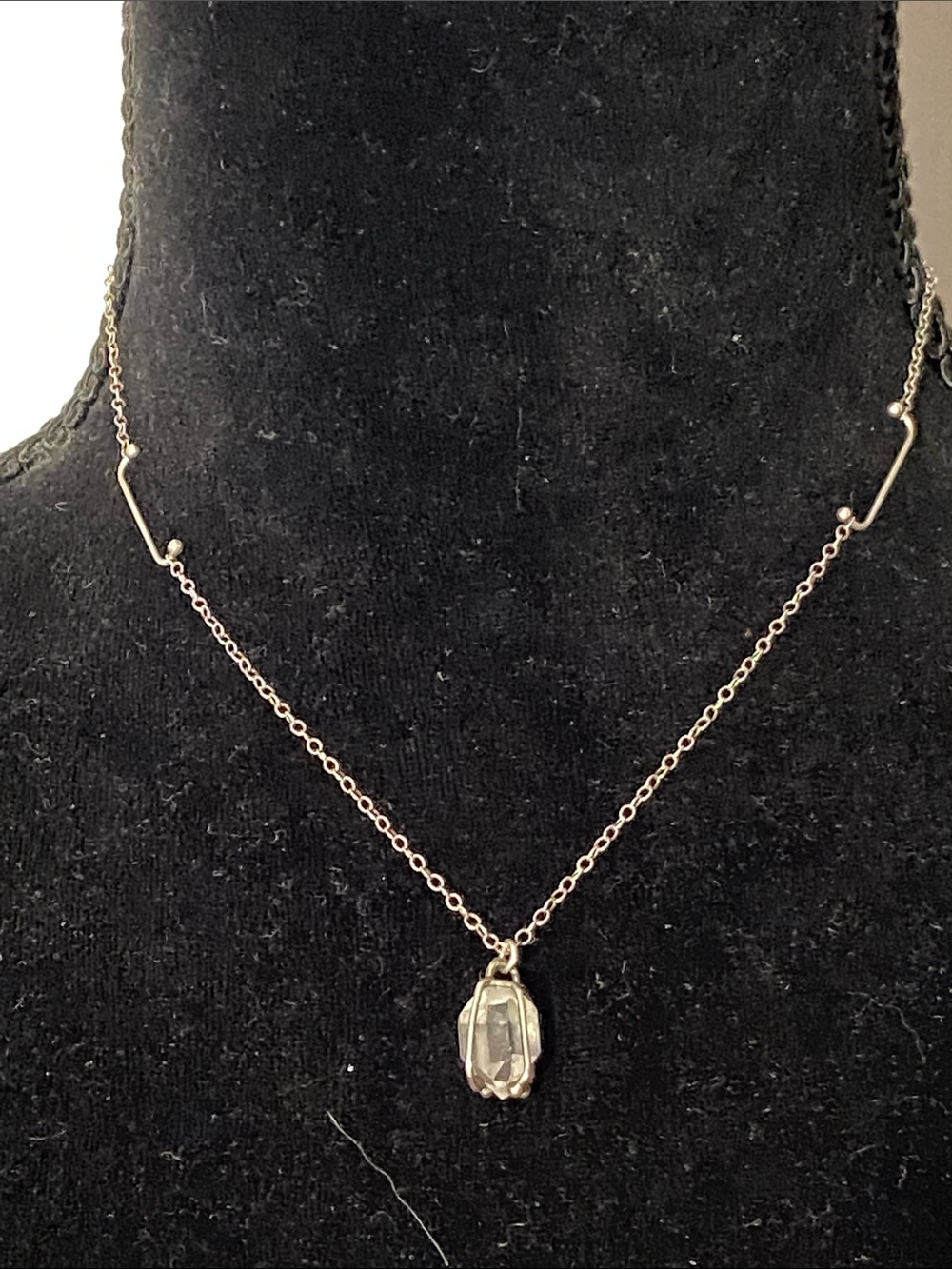 Melissa Joy Manning Caged Herkimer Crystal Drop Pendant Chain Choker Necklace